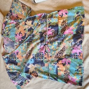 Cheeta and Flower Print Scrub Top